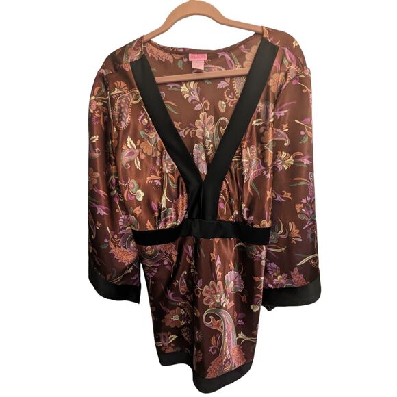 She's Cool Women's 3X Red Pink Kimono Inspired Blouse V-Neck Floral Paisley - Picture 9 of 9